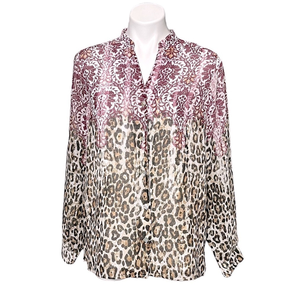 Alfred Dunner Leopard Print Blouse Size 12 Maroon/Black